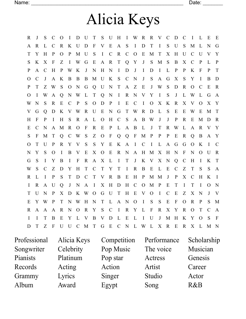 Alicia Keys Word Search WordMint