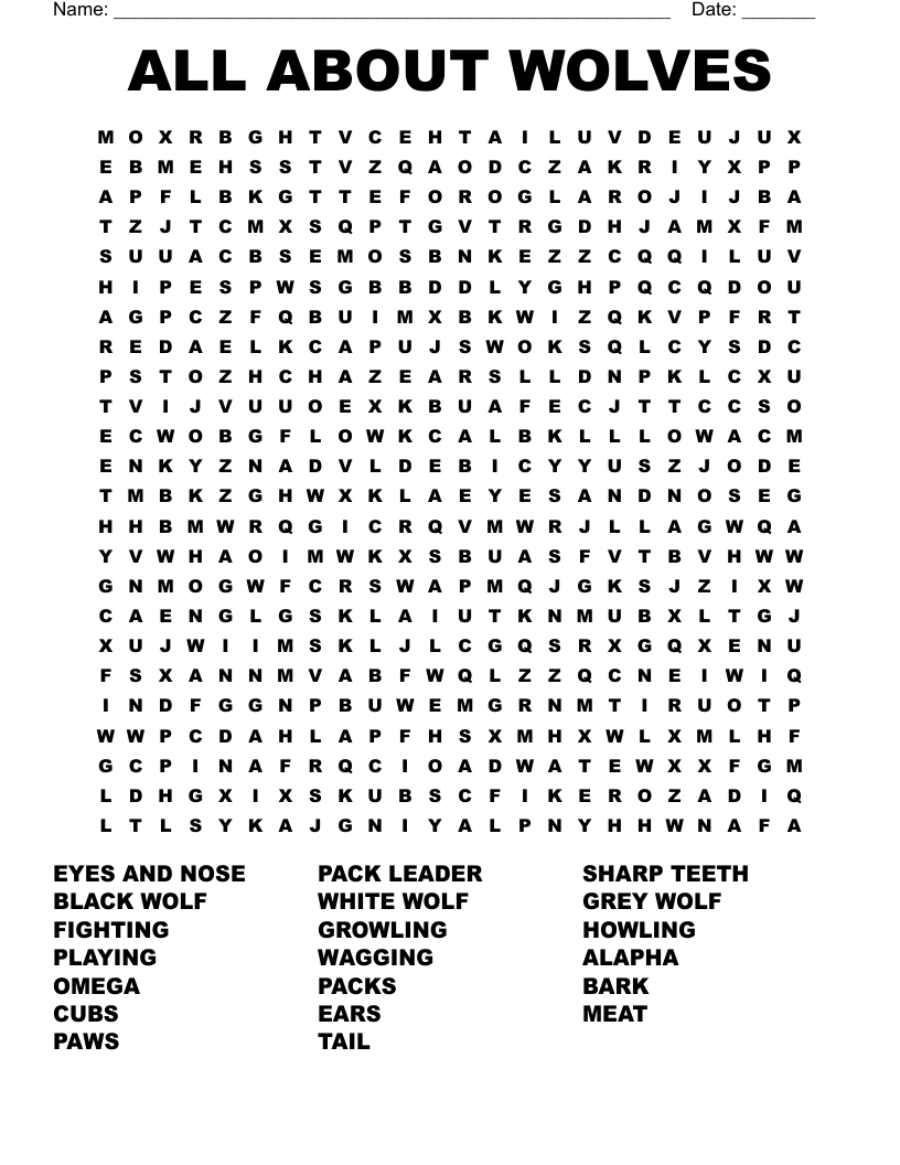 ALL ABOUT WOLVES Word Search WordMint