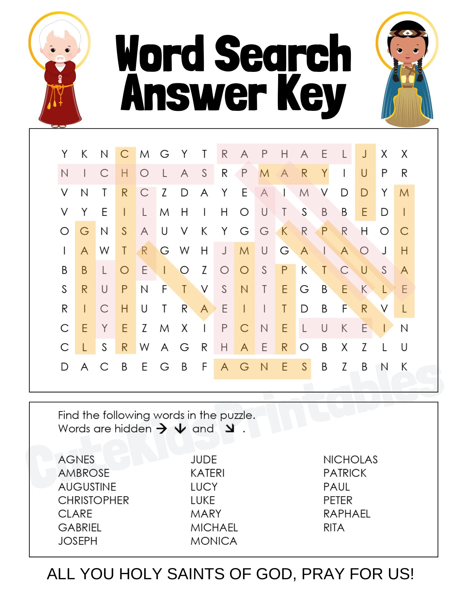 All Saints Day Word Search Printable PDF Etsy
