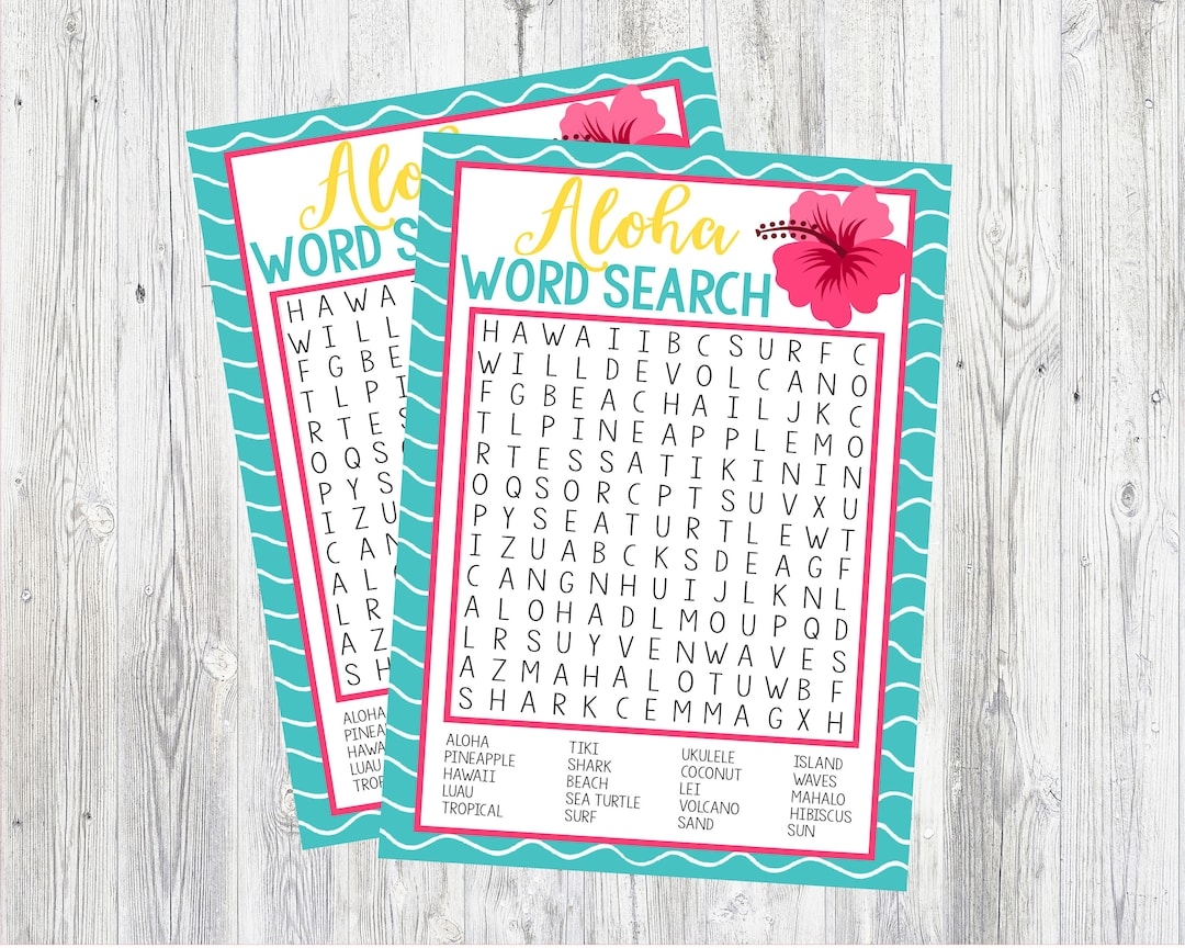 Aloha Word Search Game Printable Word Search Game For Luau Hawaii Aloha Party Instant Digital Download Etsy