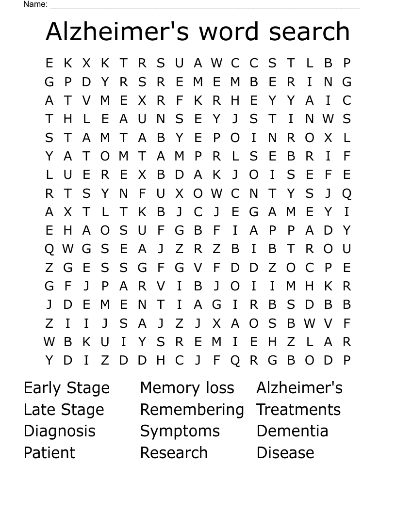 Alzheimer s Word Search WordMint