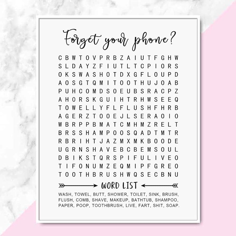 Amazon Bathroom Word Search Forget Your Phone Word Search Puzzle Bathroom Wall Art Bathroom Sign 8x10 Inch Unframed Home Kitchen