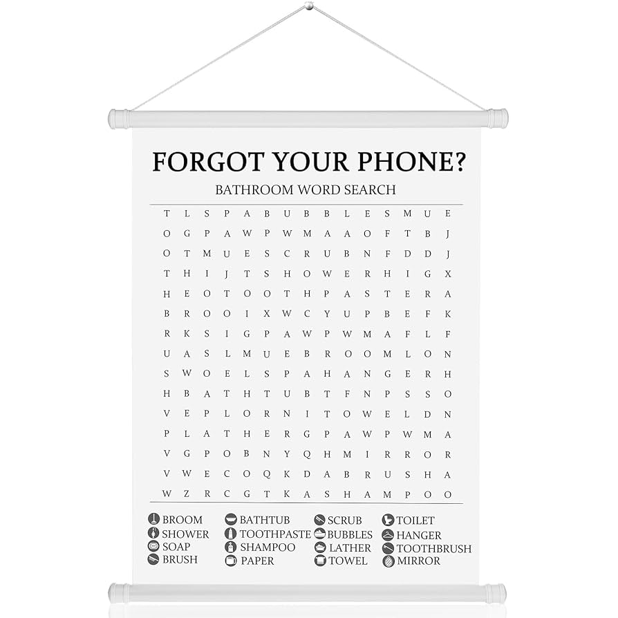 Amazon Gersoniel Bathroom Word Search Sign Funny Farmhouse Bathroom Wall Art Decor Forgot Your Phone Puzzles Word Search Hanging Art Print Poster Fun Wall Decorations 12 X 16 Inches Posters Prints