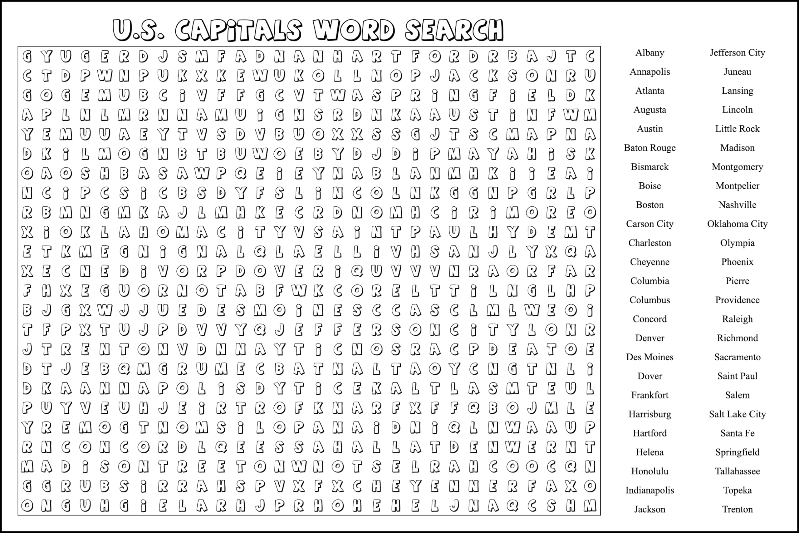 Amazon Giant Size Puzzle Page U S Capitals Word Search Education Edition 24 Tall X 36 Wide Fun Family Actiivity With Kids Great Classroom Activity Toys Games