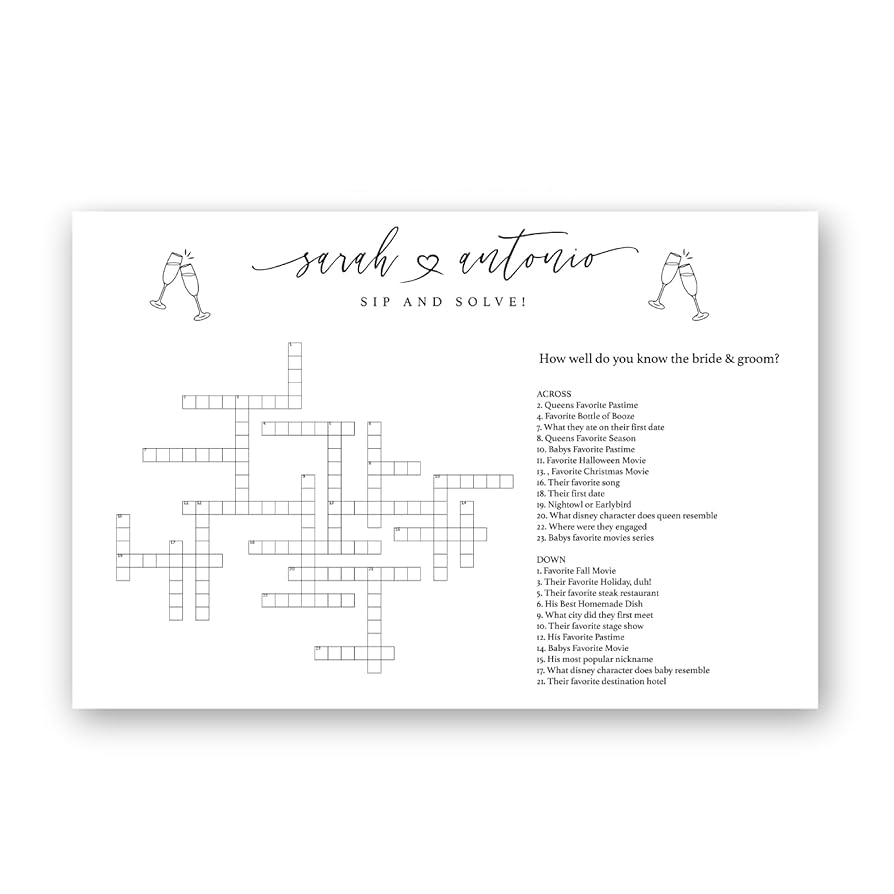 Amazon Sip And Solve Wedding Sign Printed Custom Extra Large Wedding Crossword Puzzle Boho Wedding Game Crosswords Wedding Entertainment 24 In X 18 In Dry Erase Home Kitchen