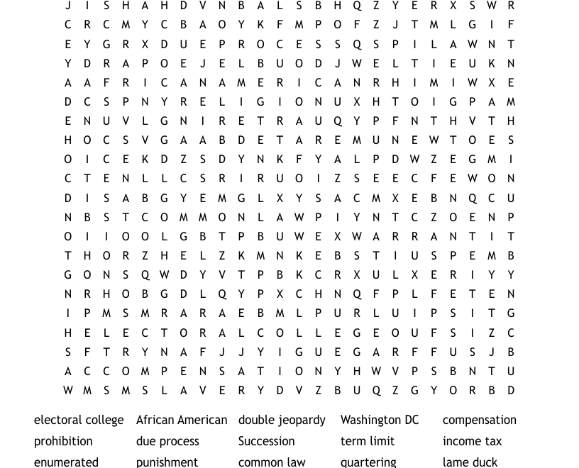 Amendments Word Search WordMint