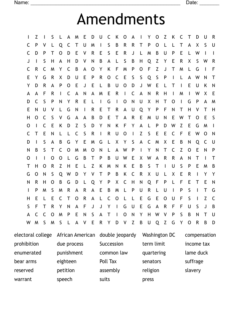 Amendments Word Search WordMint