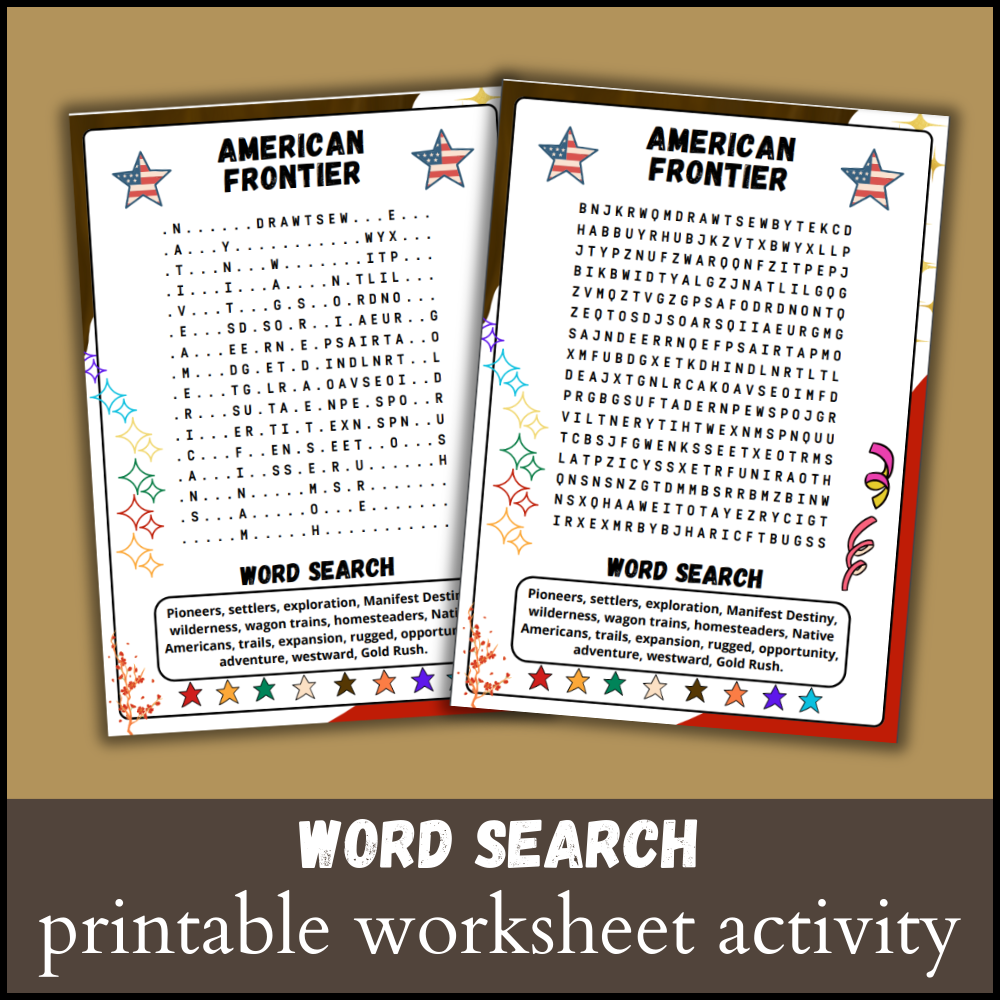 American Frontier Word Search Puzzle Worksheet Activity US History Wordsearch Made By Teachers