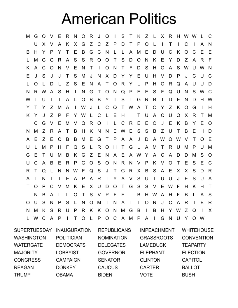 American Politics Word Search WordMint