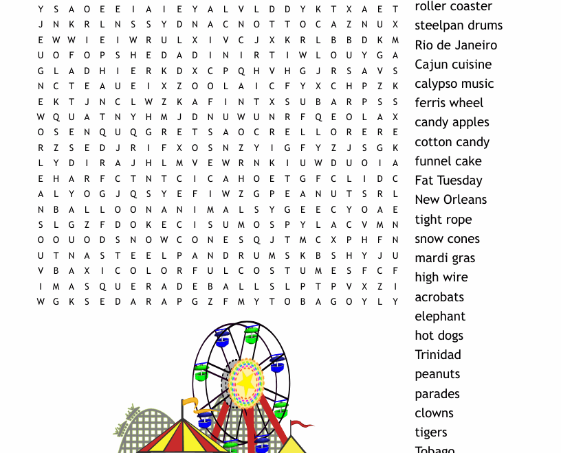 Amusement Park Puzzle Word Search WordMint