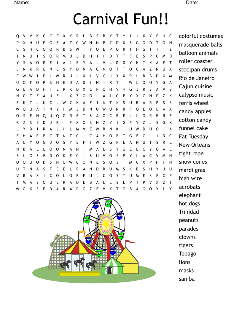 Amusement Park Puzzle Word Search WordMint