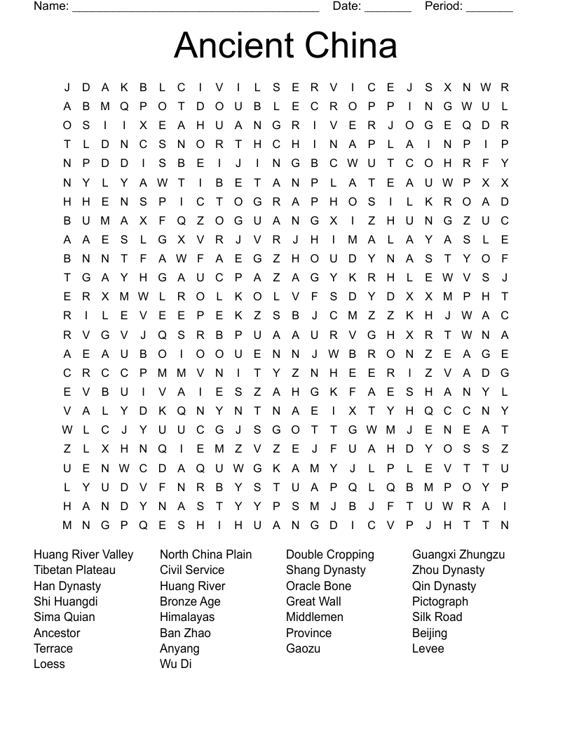 Ancient China Word Search WordMint
