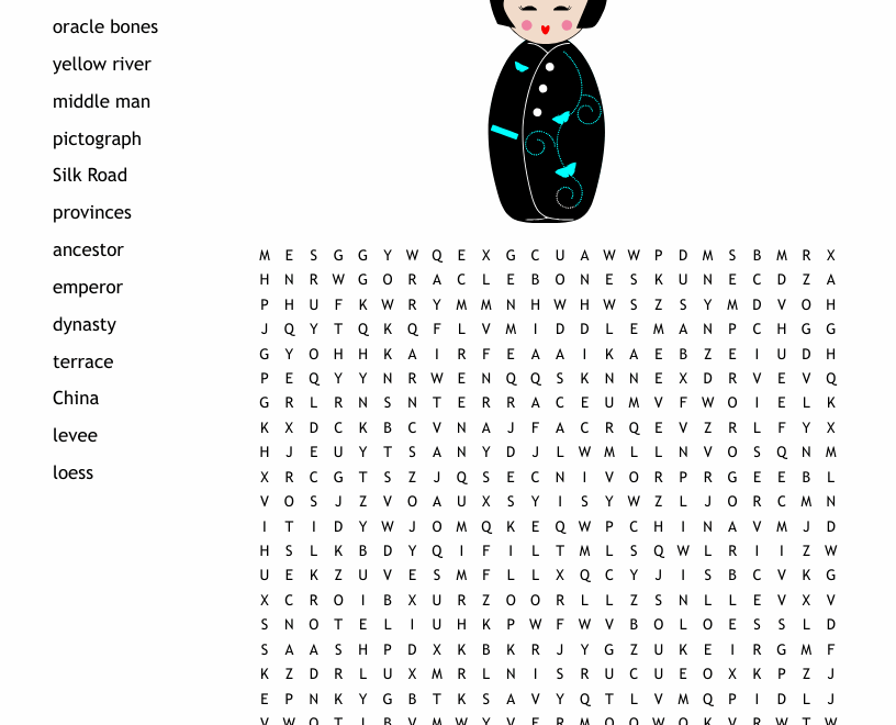 Ancient China Word Search WordMint