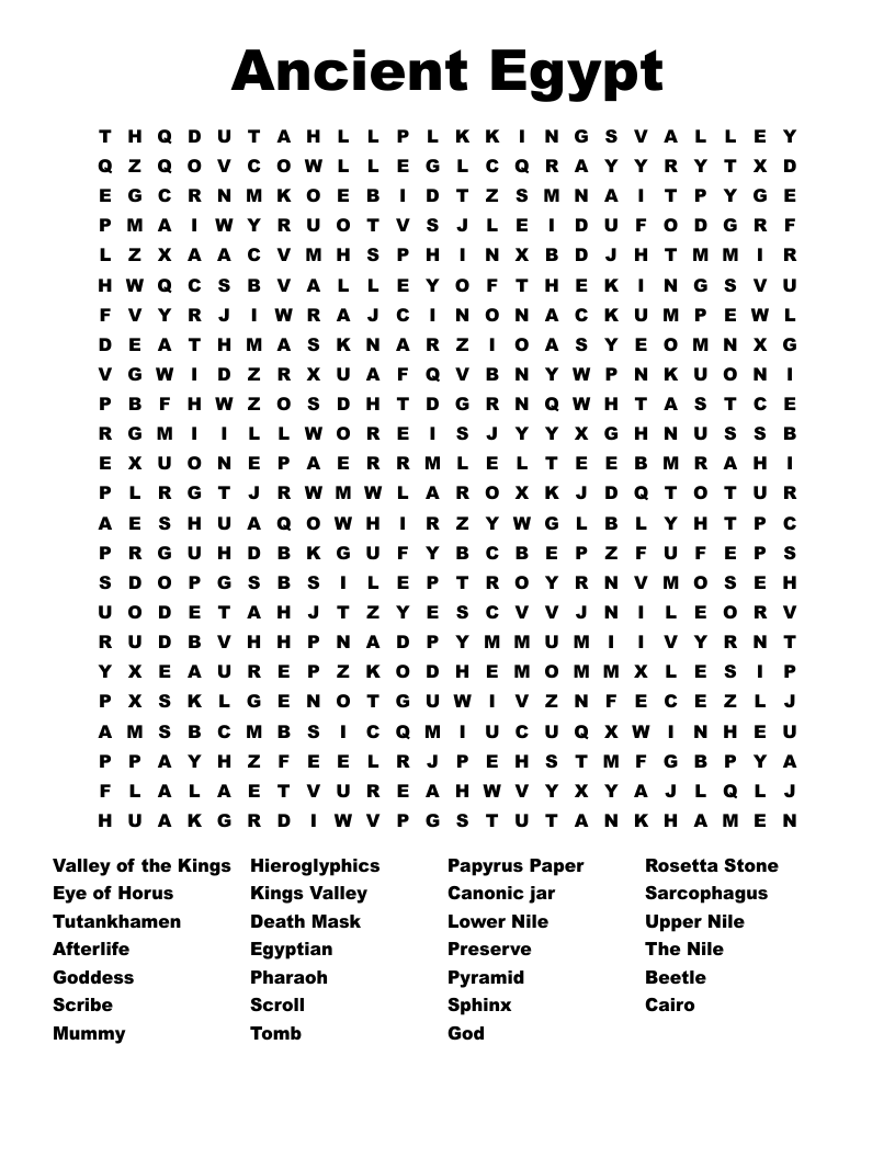 Ancient Egypt Word Search WordMint