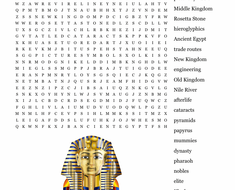 Ancient Egypt Word Search WordMint