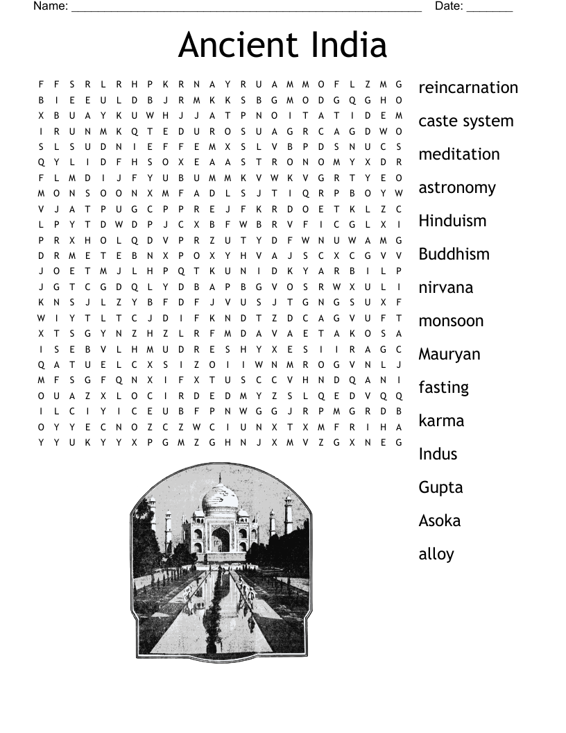 Ancient India Word Search WordMint