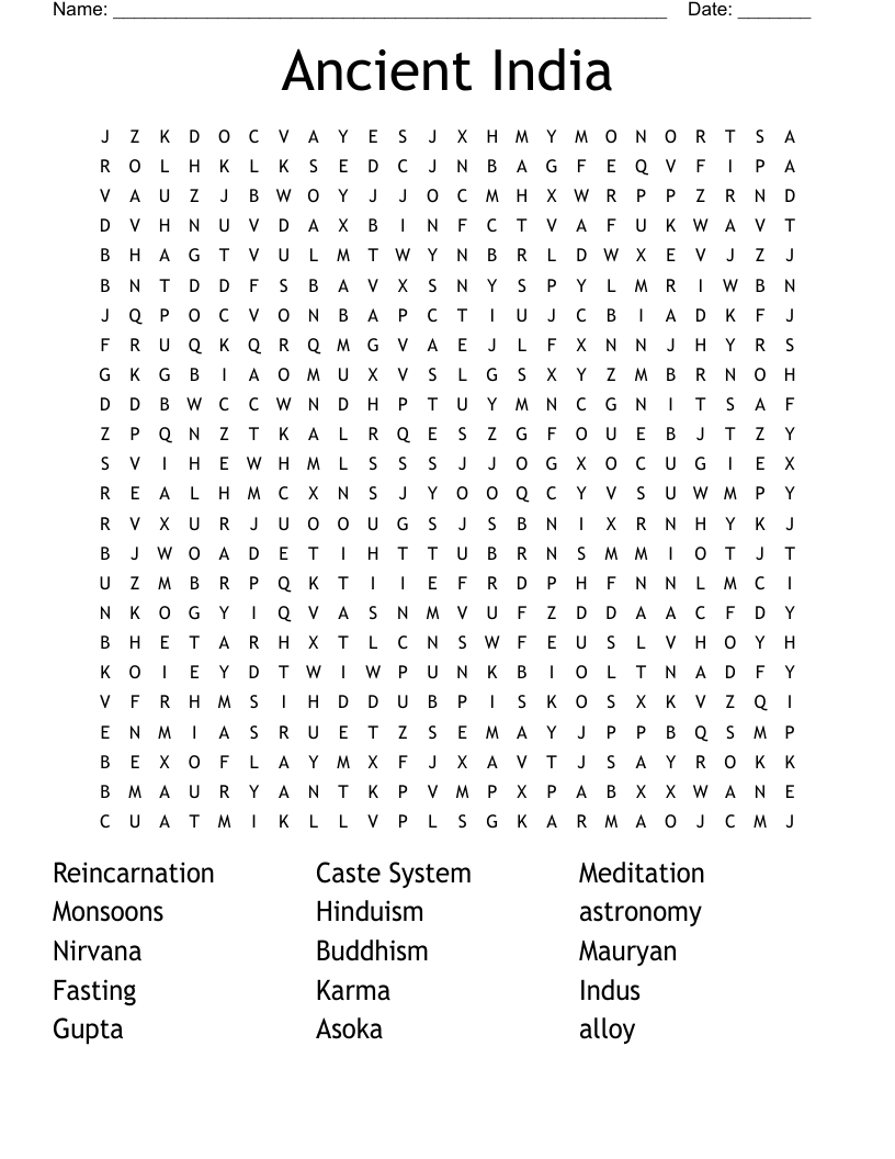 Ancient India Word Search WordMint