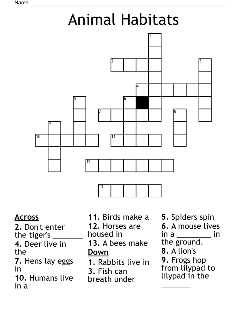 Animal Habitats Crossword WordMint