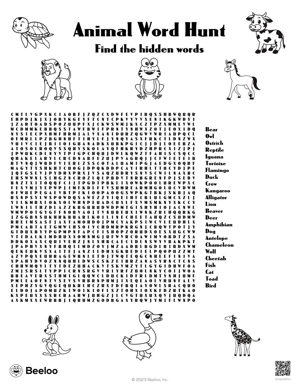 Printable Word Searches For Kids Animals Ownly