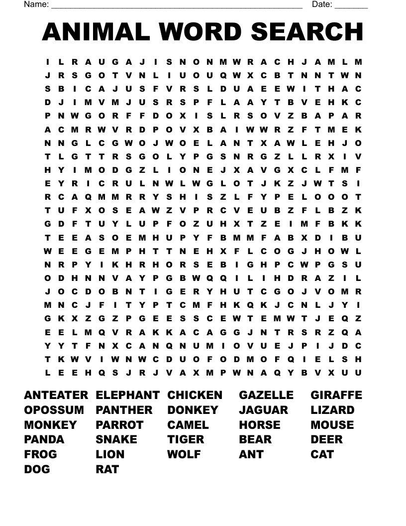 ANIMAL WORD SEARCH WordMint