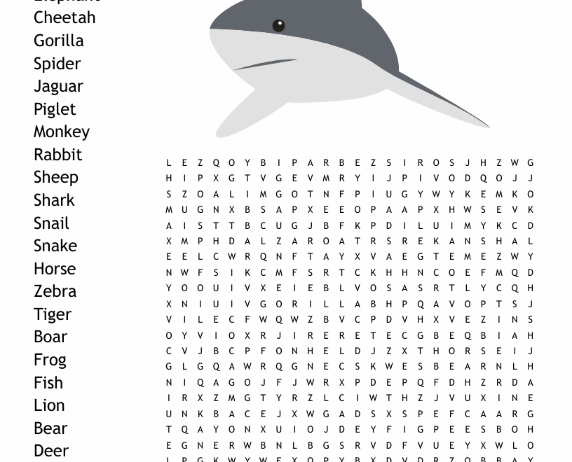 Animals Hard Word Search WordMint