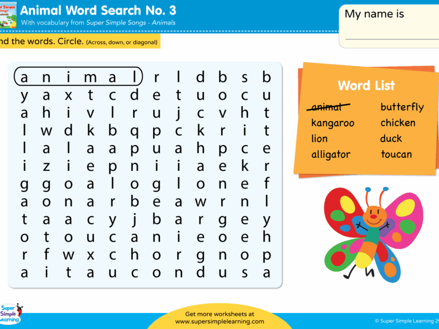 Animals Word Search 3 Super Simple