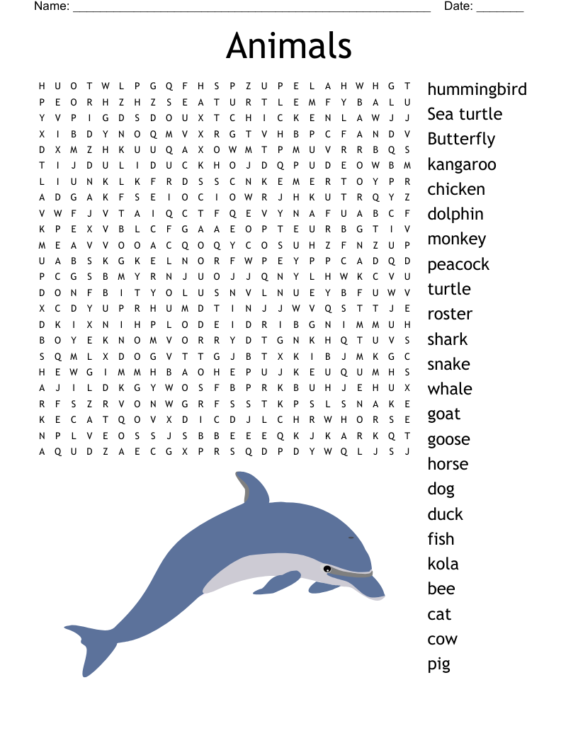 Animals Year 2 Word Search WordMint