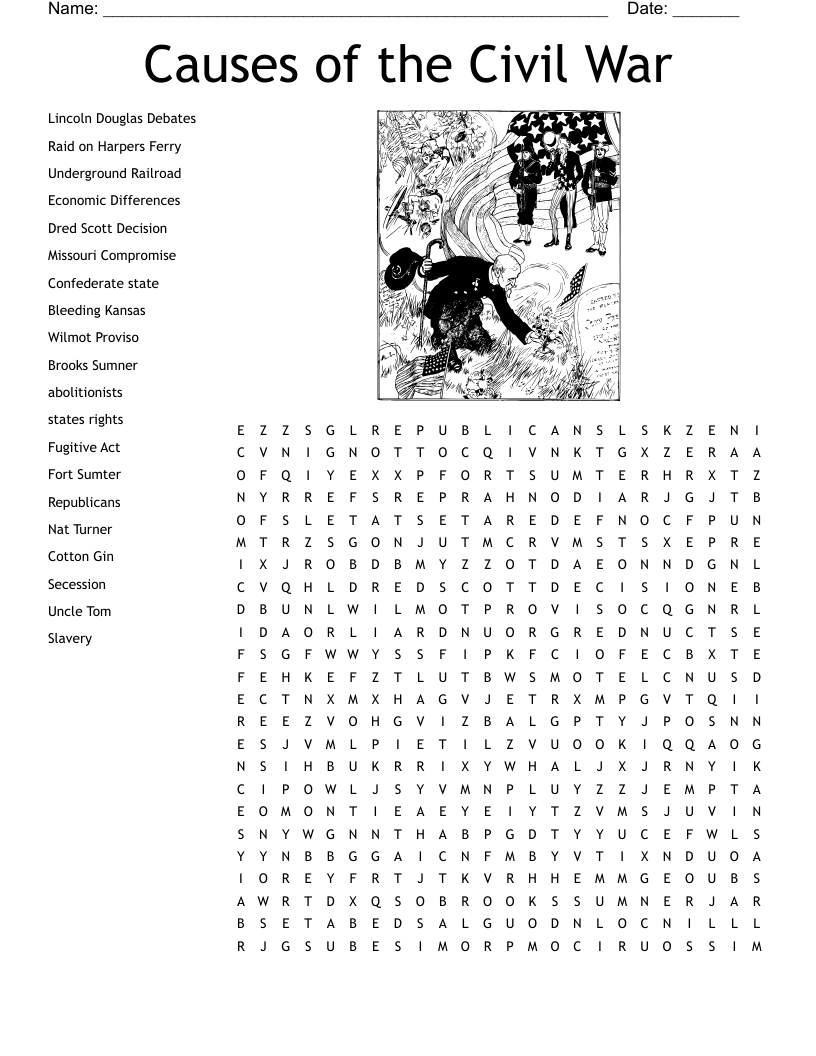 Antebellem And Civil War Word Search WordMint Antebellem And Civil War Word Search WordMint