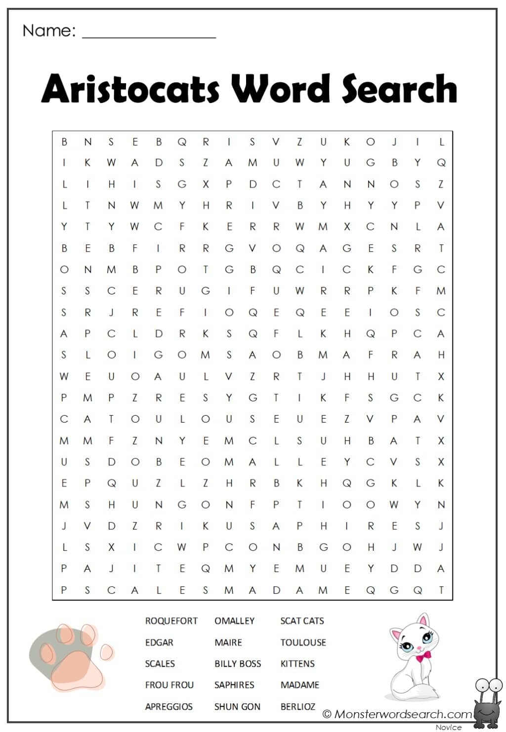Printable Word Search Cats