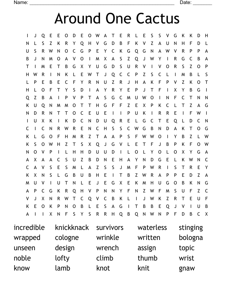 Around One Cactus Word Search WordMint
