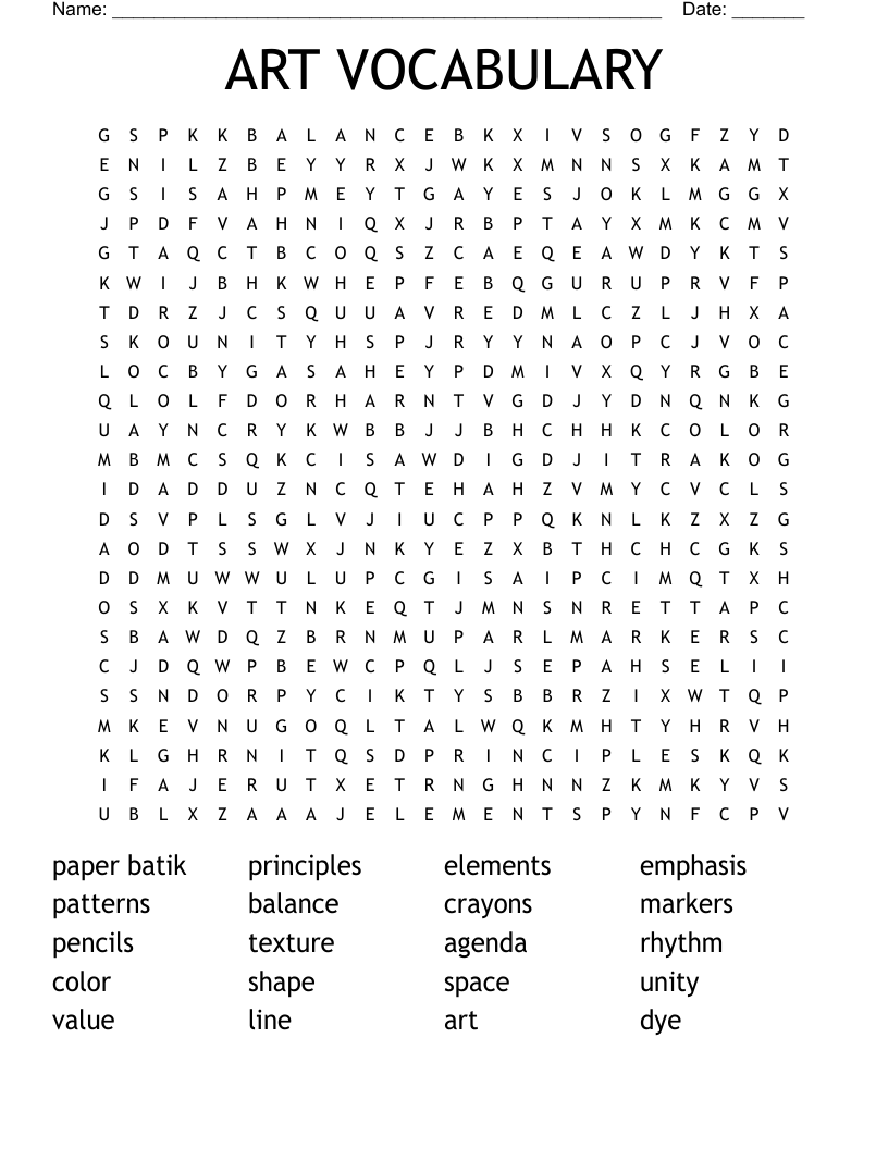 ART VOCABULARY Word Search WordMint
