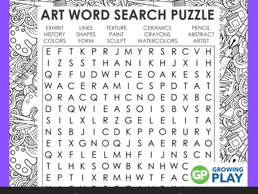 Art Word Search Printable Puzzle FREE Growing Play