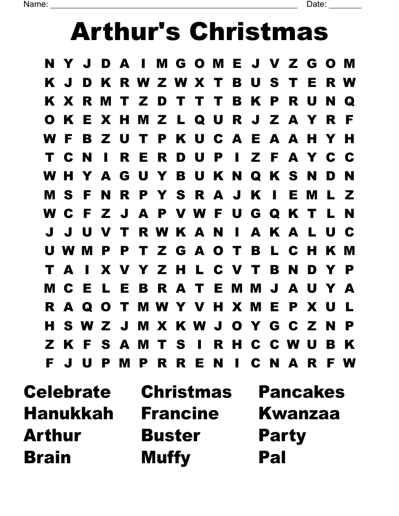 Arthur s Christmas Word Search WordMint