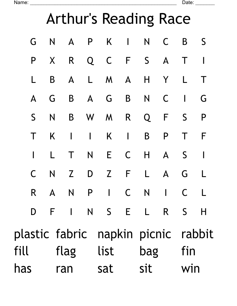 Arthur s Reading Race Word Search WordMint