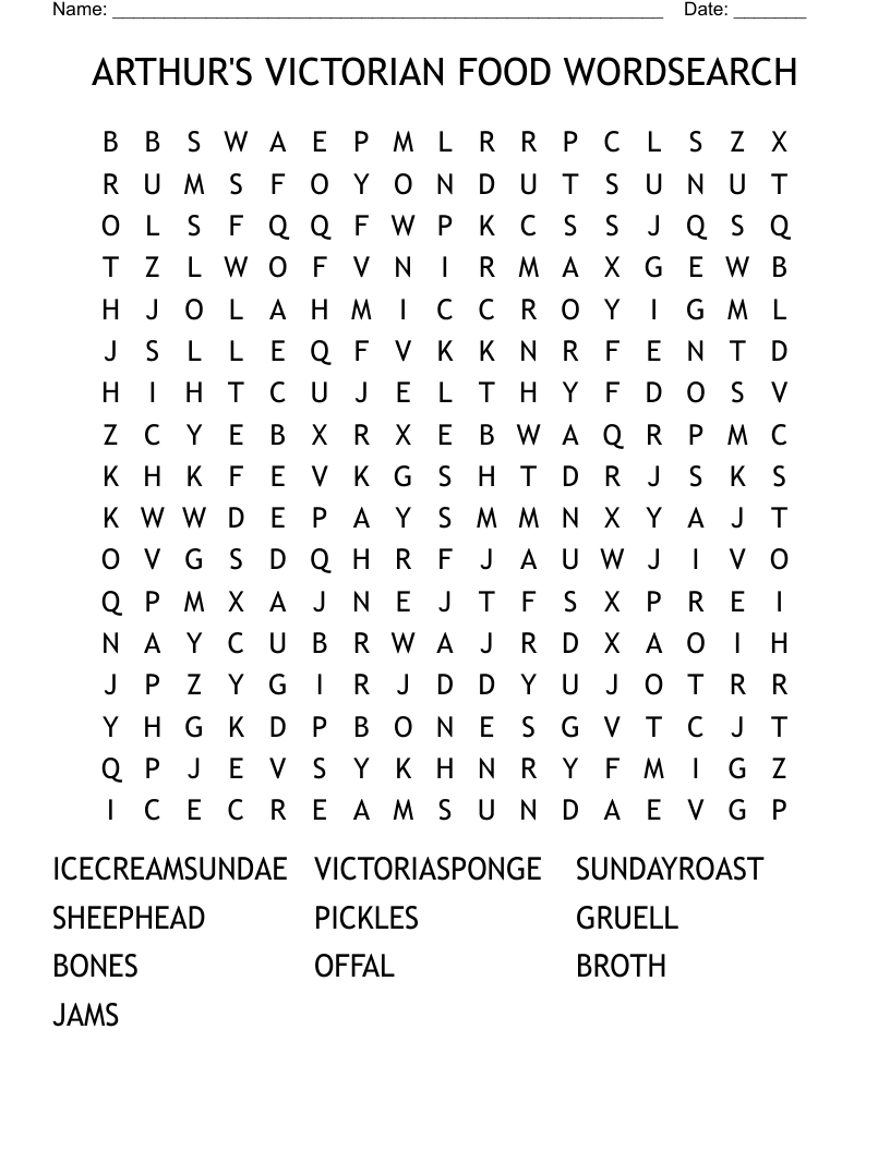 ARTHUR S VICTORIAN FOOD WORDSEARCH WordMint