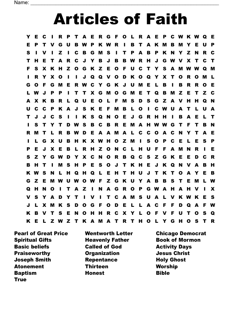 Articles Of Faith Word Search WordMint Articles Of Faith Word Search WordMint