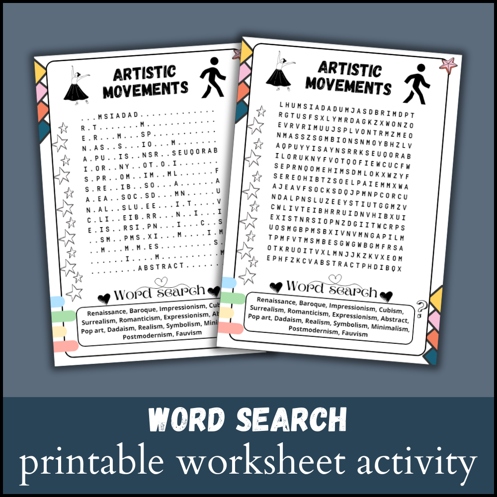 Artistic Movements Word Search Puzzle Worksheet Activity Made By Teachers