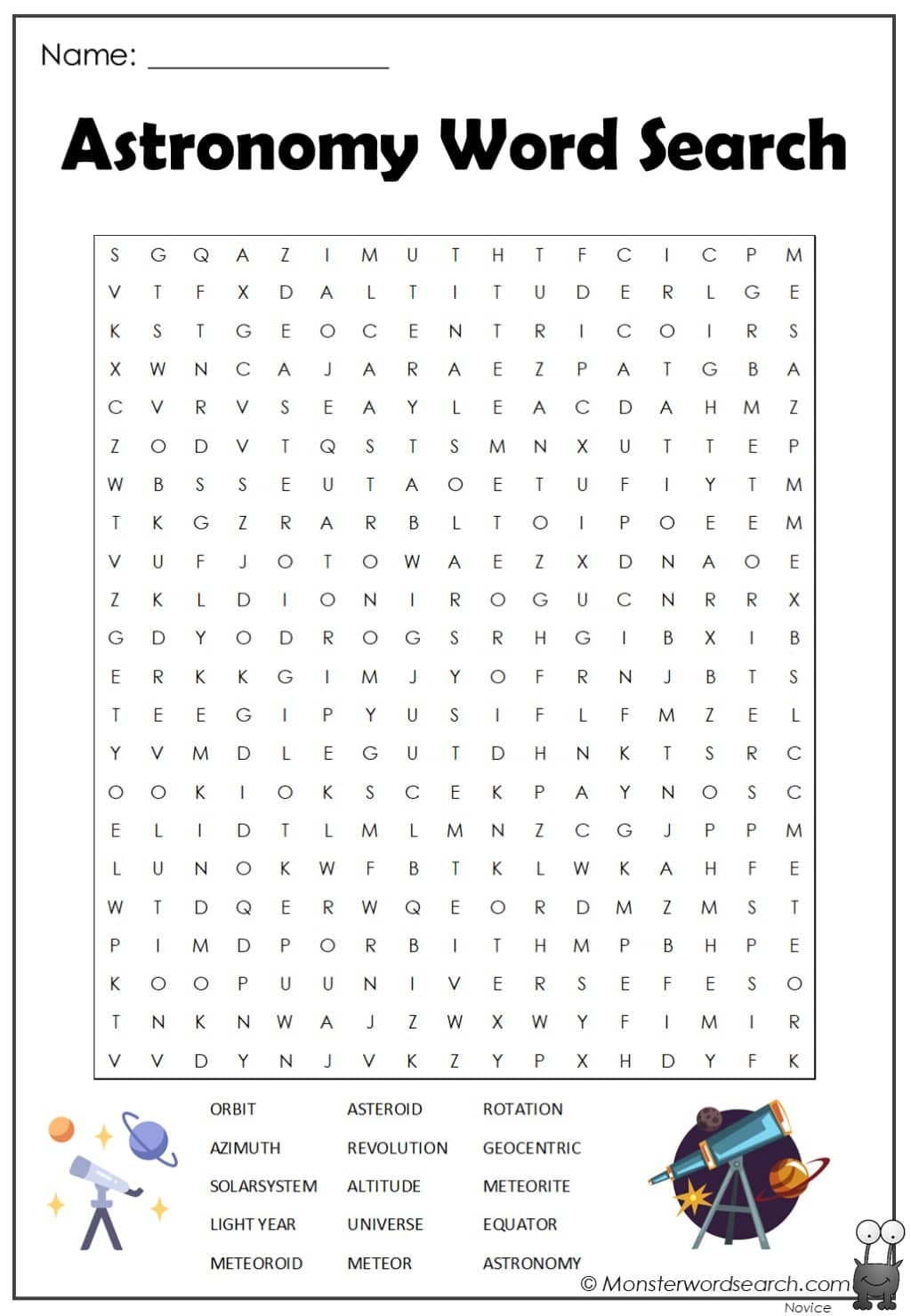 Astromony Word Search Printable