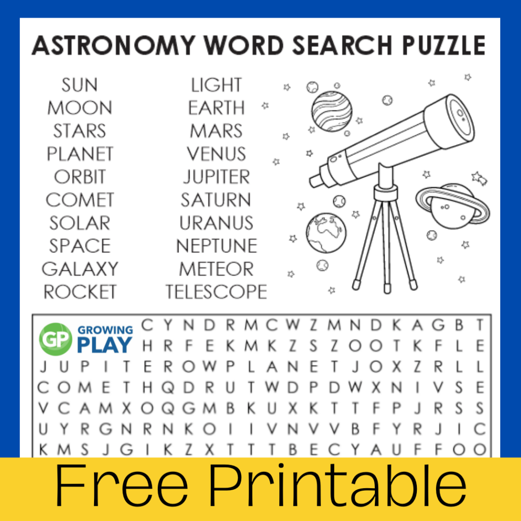 Astronomy Word Search Puzzle Growing Play