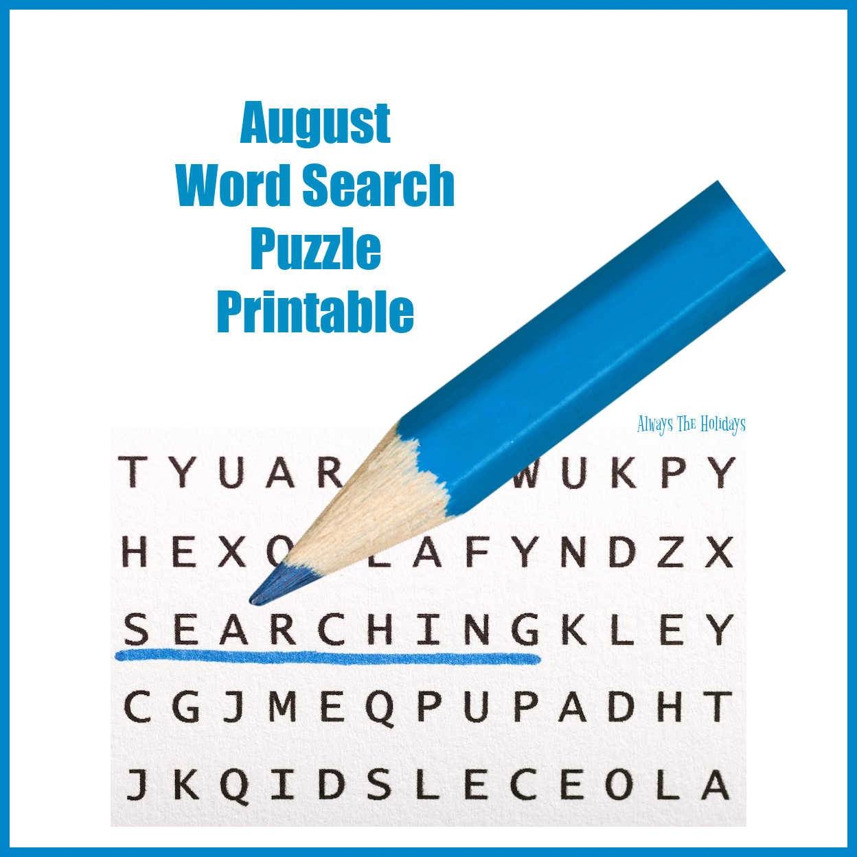 August Word Search Printable National Days Word Find Puzzle