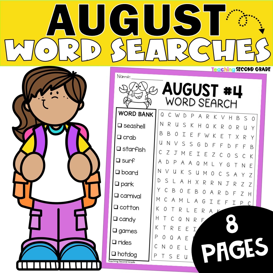 August Word Searches 2 Teaching Second Grade