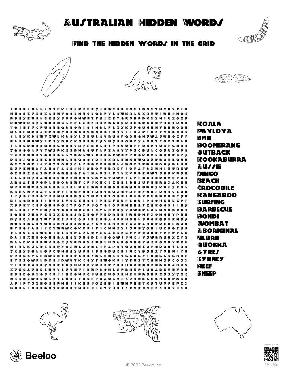 Australia themed Word Searches Beeloo Printable Crafts And Activities For Kids