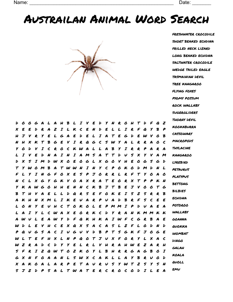 Australian Animals Word Search WordMint