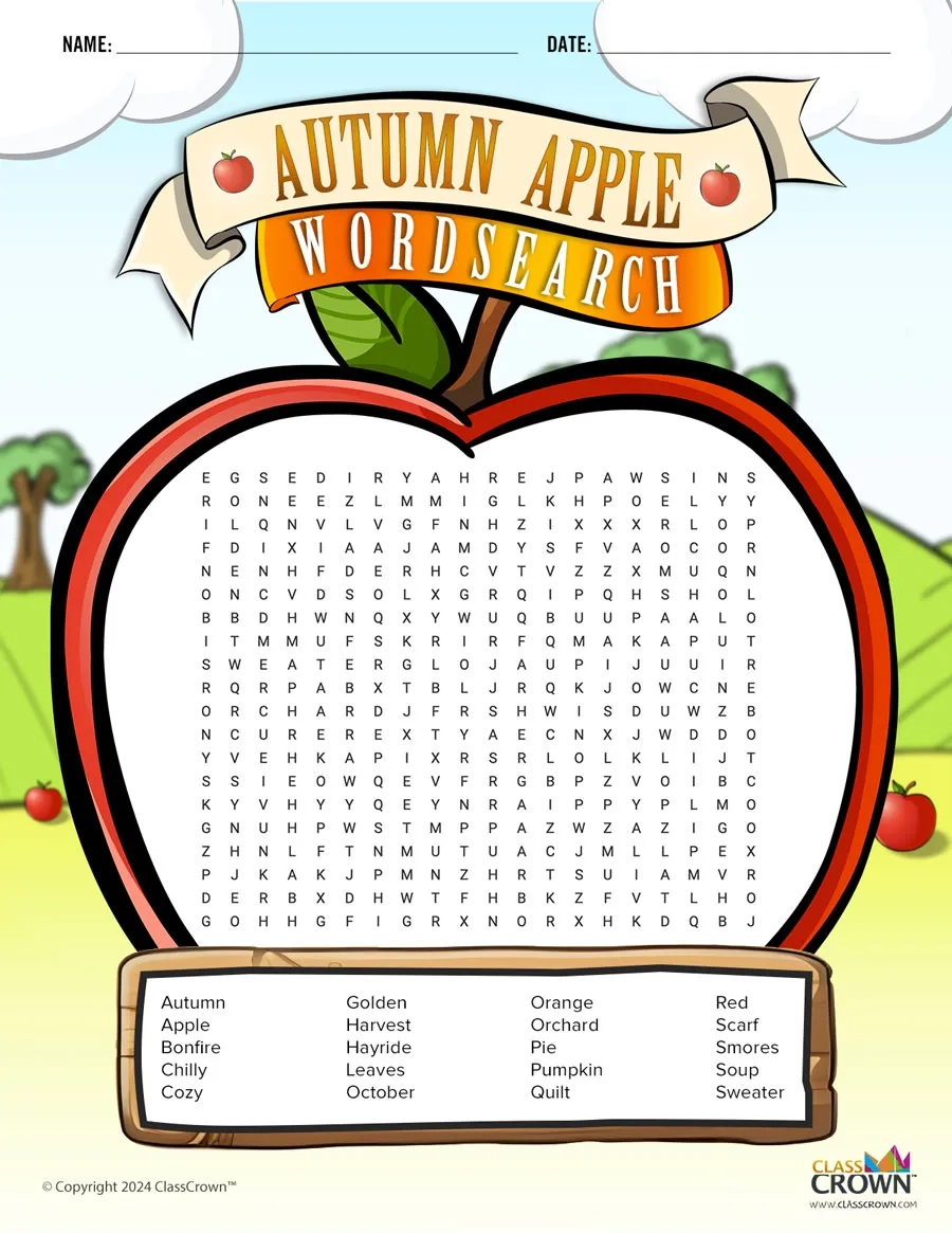 Autumn Apple Word Search Puzzles ClassCrown