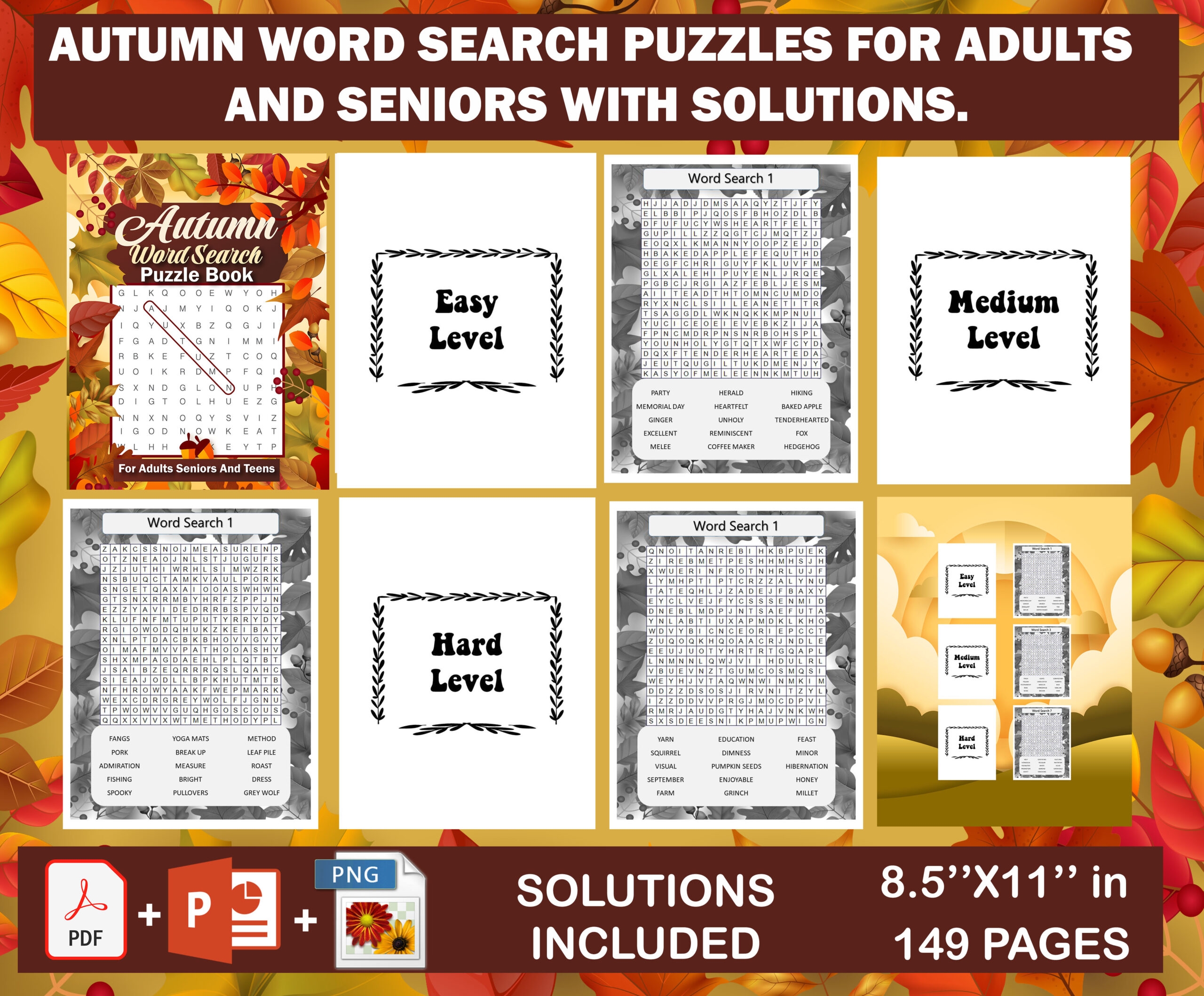 Autumn Word Search Puzzle Book For Adults And Seniors Large Print 1000 New Relaxing Autumn Words Made By Teachers