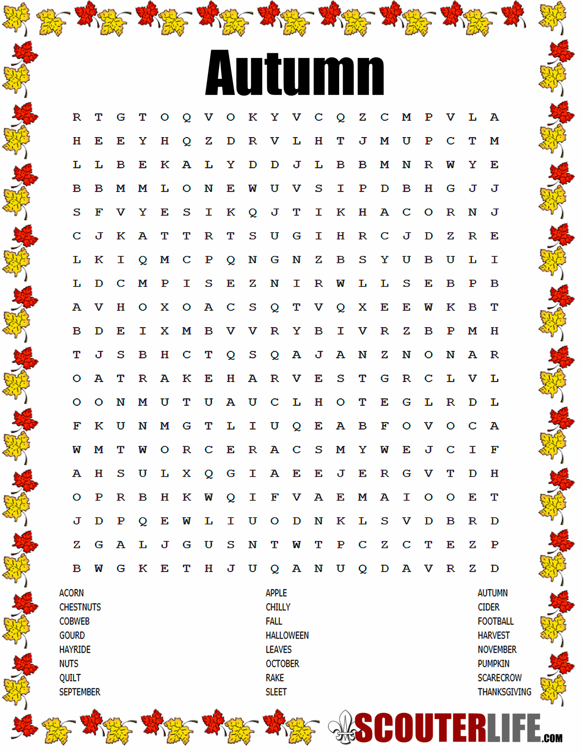Autumn Word Search ScouterLife