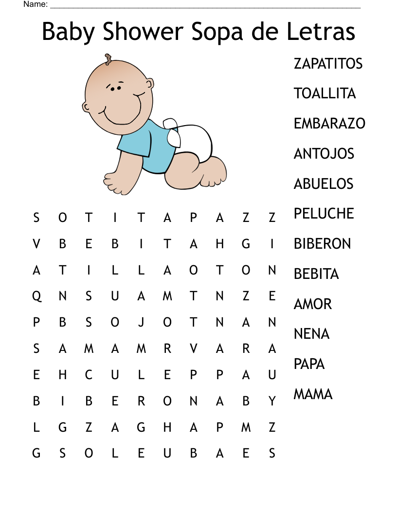 Baby Shower Sopa De Letras Word Search WordMint