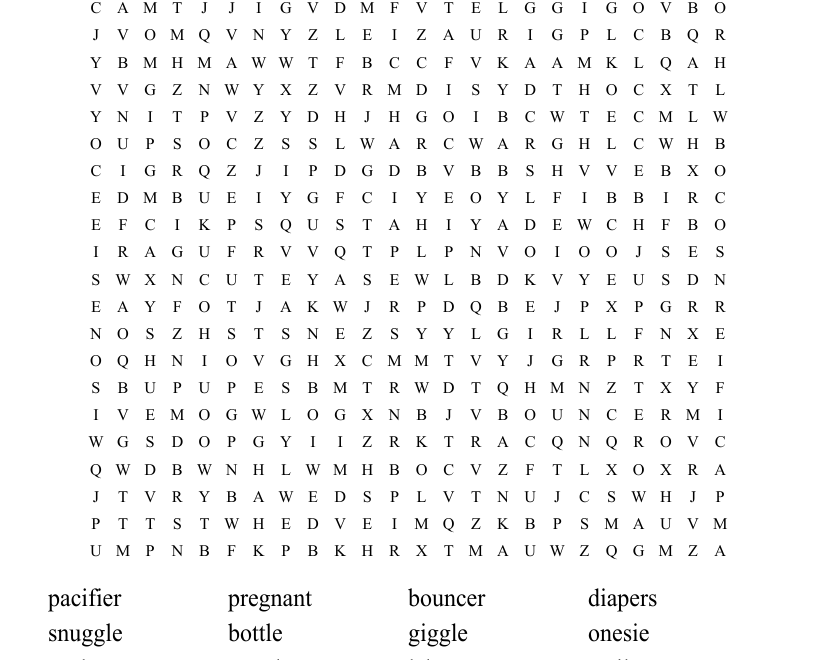 Baby Shower Word Search WordMint