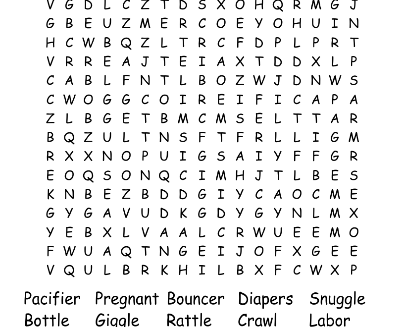 Baby Shower Word Search WordMint Worksheets Library