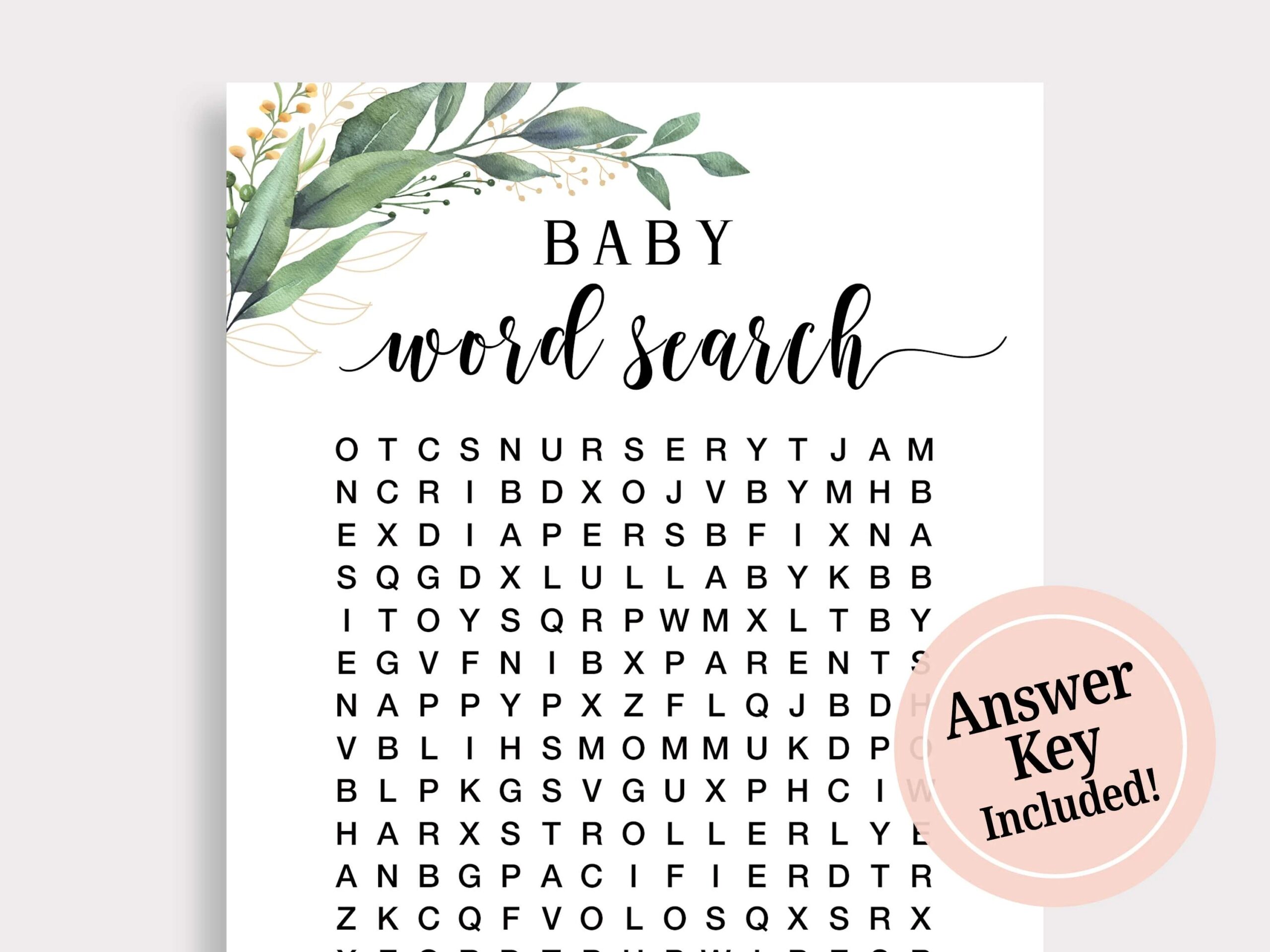 Baby Word Search Game Funny Baby Shower Game Greenery Baby Shower Games Word Search Puzzle Gender Neutral Instant Download Printable C16 Etsy